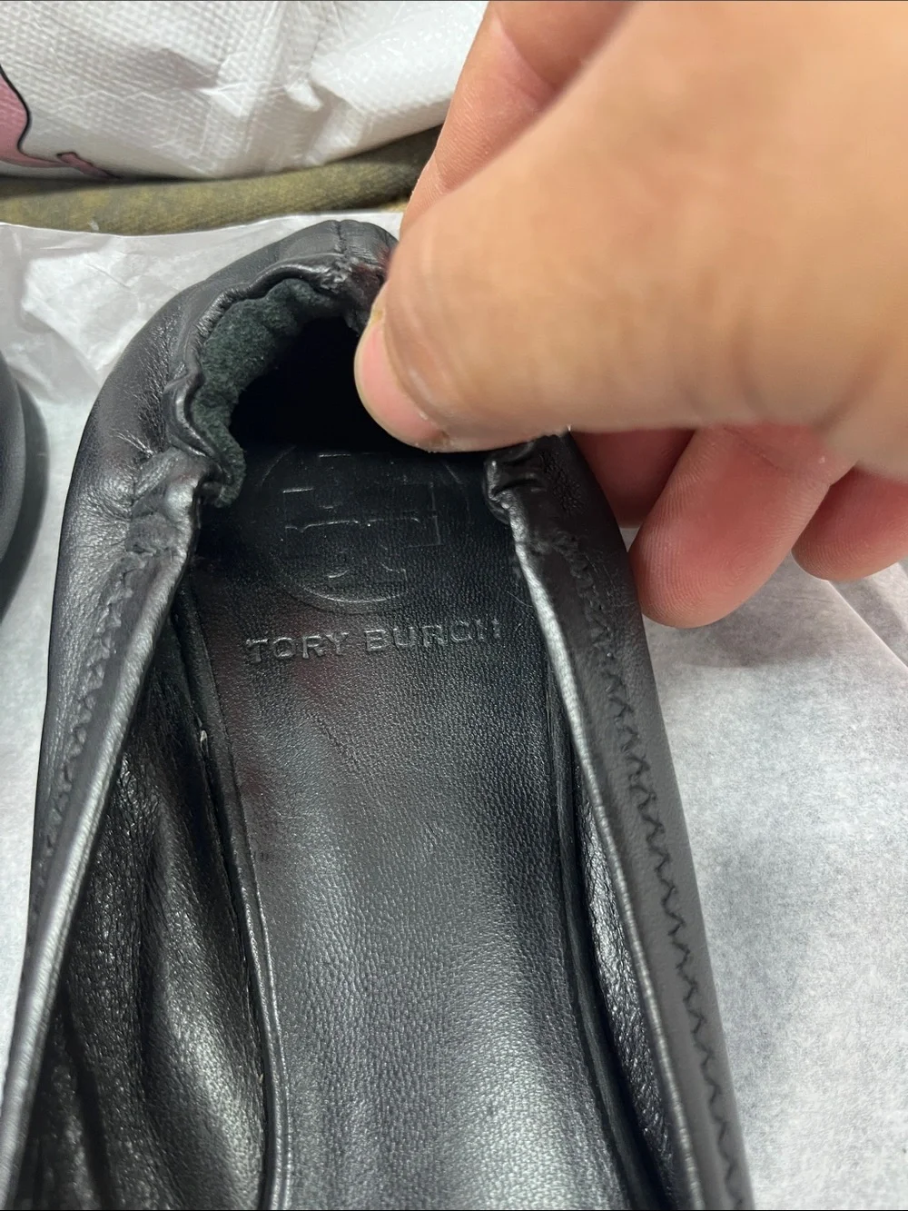 Tory Burch Black Leather Ballet Flats with Gold Logo Discs